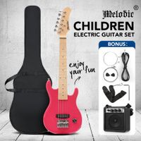 Melodic 30 Inch Children Kids Electric Guitar Musical Instrument with 5W Amp Rose Red