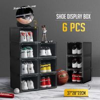 6PCS Shoe Storage Box Sneaker Display Cases ABS Plastic Boxes Stackable Organiser Transparent Black
