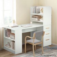 120cm Computer Desk Hutch with Shelves and Drawers on Side Home Office Furniture