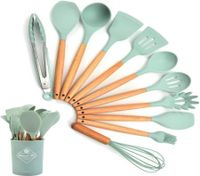 Silicone Cooking Utensil Set,11 PCS Non-stick Silicone Cooking Utensils Set For Home or Picnic,Wooden Handle Heat Resistant(green)