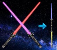 Light Up Saber 2-in-1 (7 Colors) LED Dual Laser Swords, FX Sound (Motion Sensitive) and Telescopic Handle Light Swords for Galaxy War Fighter Warriors, Halloween Dress Up Parties Xmas Present, 1 Pack