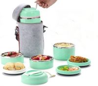 Stackable Bento Lunch Box for Hot Food, Stainless Steel, Leak Proof, with Insulated Lunch Bag for Adults and Office (Green, 3 Layers)