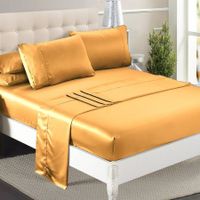 DreamZ Ultra Soft Silky Satin Bed Sheet Set in Queen Size in Gold Colour