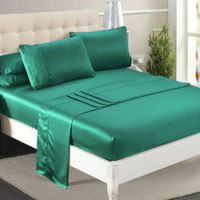 DreamZ Ultra Soft Silky Satin Bed Sheet Set in Queen Size in Teal Colour