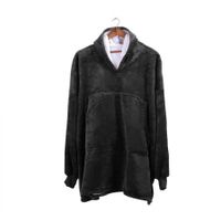 DreamZ Plush Warm Fleece Sherpa Hoodie Sweatshirt Huggle Blanket Pajamas Grey