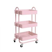 3 Tiers Kitchen Trolley Cart Steel Storage Rack Shelf Organiser Wheels Pink