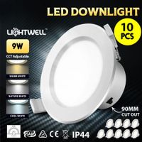10x LED Downlight Kit Ceiling Bathroom Tri-colour CCT Changeable Dimmable Downlights 9W 90MM