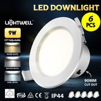 6x LED Downlight Kit 9W 90MM Ceiling Bathroom CCT Changeable Colour Dimmable Downlights