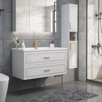 90cm Bathroom Sink Cabinet Vanity Two Large Drawers Wall Mount White