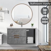 90cm Bathroom Cabinet Vanity with Sink 2 Drawers 1 Open Shelf Wall Mount Grey