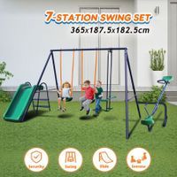 Kid Swing Slide Set Outdoor Playset Playground Equipment Child Backyard Fun 7 Station with Seesaw Glider