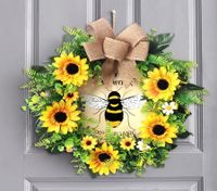 Artificial Sunflower Wreath for Front Door Hanging Farmhouse Welcome Door  38x38x10cm