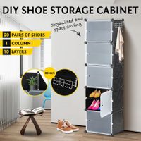20 Pairs Stackable Shoe Storage Box Organiser Cube DIY Shoe Cabinet Rack Shelf 10 Tier Black