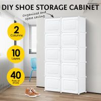 40 Pairs Stackable Shoe Storage Box Organiser Cube DIY Shoe Cabinet Rack Shelf 20 Tier White