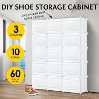 60 Pairs Stackable Shoe Storage Box Organiser Cube DIY Shoe Cabinet Rack Shelf 30 Tier White