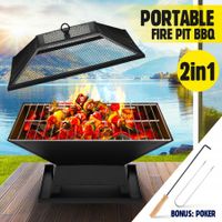 Portable Steel Fire Pit BBQ Grill Fireplace Smoker Outdoor Brazier Stove Patio Heater Square Shape