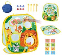 Bean Bag Toss Game for Kids, 3 in 1 Cornhole Game Set for Toddlers, Collapsible Cornhole & Dart Board for Kids Zoo Theme