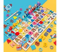 3D Wooden Toys Montessori Magnetic Fishing Digital Shape Matching Blocks Educational Toys For Children Busy Board Math Preschool
