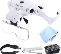 Head Mount Magnifier with LED Lights, Rechargeable Headset Magnifying Glasses Reading Aid