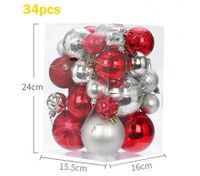 34pcs Christmas Tree Ornaments Set Shatterproof Holiday Ornaments Balls Color Red+Silver