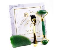 3-in-1 Derma Roller, Jade Roller and Gua Sha Facial Tool Set. With Titanium Microneedle Roller