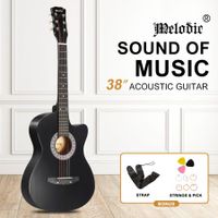 Melodic 38 Inch Dreadnought Folk Acoustic Guitar Pack Classical Cutaway Black
