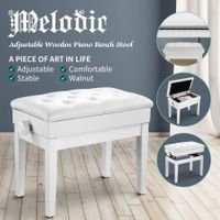 Melodic Height Adjustable Piano Keyboard Stool Chair Bench Seat with Padded Cushion and Storage Compartment White