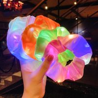 Kids Baby Girls LED Luminous Scrunchies Hairband Ponytail Holder Glow Headwear Elastic Hair Bands Solid Color Hair Accessories 10pcs Color Random