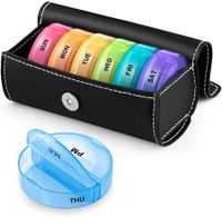 Leather Bag Weekly Pill Organizer 2 Times A Day, Large 7 Day Pill Case with Magnet Button Bag, Daily Pill Box AM PM for Pills Vitamin Fish Oil Supplements (Rainbow)