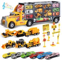 23In1 Die Cast Slide Construction Truck Toy Race Car Game Rug Road Signs  with Light and Music