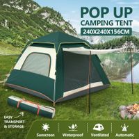 4 Person Instant Pop Up Camping Shelter Beach Shade Family Tent 240x240x156cm Green and White