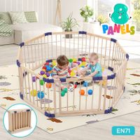 Wooden Baby Playpen Barrier Enclosure Fence Safety Gate Play Room Yard Kids Activity Centre Foldable for Child Toddler 8 Panels
