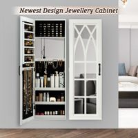 Mirror Jewellery Cabinet Door Wall Mounted Makeup Storage Cosmetic Organiser Wooden White