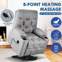 Lift Motor Recliner Massage Chair 8-Point Heating Armchair Wheeled Fabric Sofa Grey