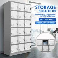 18 Doors Metal Steel Locker Gym Office School Home Stationary Storage Cabinet White