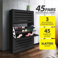 Black Wooden Shoe Cabinet Rack Shelf Organiser w/3 Drawers 45 Pairs Shoes Storage
