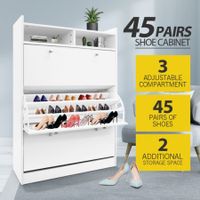 45 Pairs Wood Shoe Cabinet Rack Storage Shelves in White Finish