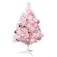 60cm Tabletop Christmas Tree Small Artificial Tree with Balls, Stand LED Lights Col.Pink