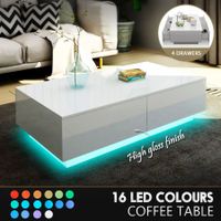 Modern White Rectangle Coffee Table Living Room Storage Furniture High Gloss 4 Drawers 16 LED Colours