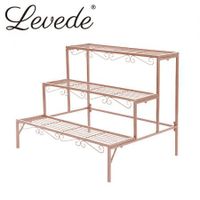 Levede Plant Stand 3 Tier Rectangle Metal Flower Planter Corner Shelf Rose Gold