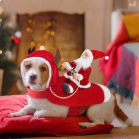 Dog Santa Claus Horse Riding Clothes Christmas Costume Winter Warm Puppy XXL-size Pet Outfits For Big Dog