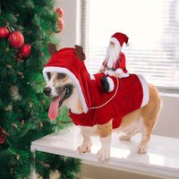 Dog Santa Claus Horse Riding Clothes Christmas Costume Winter Warm Puppy Middle-size Pet Outfits