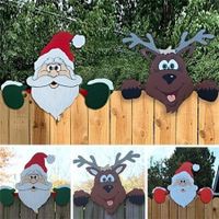 2 Pieces Home Decor Christmas Garden Ornaments Fence Penguin Elk Santa Claus