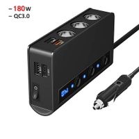 QUICK CHARGE 3.0 Cigarette Lighter Adapter 180w 3-Socket Power Splitter DC Outlet 4 USB Ports