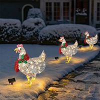 2pcs Light-Up Chicken with Scarf Holiday Decoration, LED Christmas Outdoor Decorations  Christmas Ornaments with Light Christmas Atmosphere Decoration