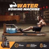 GENKI Foldable Wooden Water Rower Rowing Machine LCD Monitor Water Resistance