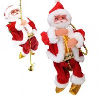 Animated Musical Santa Climbing The Rope Toys Doll Christmas Ornament for Party Home Door Wall Decoration
