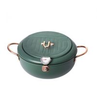 Japanese Deep Frying Pot Non-stick 24cm Tempura Fryer Pan Stainless Steel Green