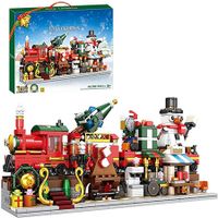 Christmas-themed Street View Children's Building Blocks With Small Bricks, Train Building Blocks Model With Light