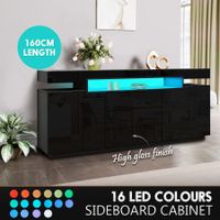 LED Sideboard Corner TV Stand Cabinet Entertainment Unit Buffet Table Black High Gloss 3 Drawers